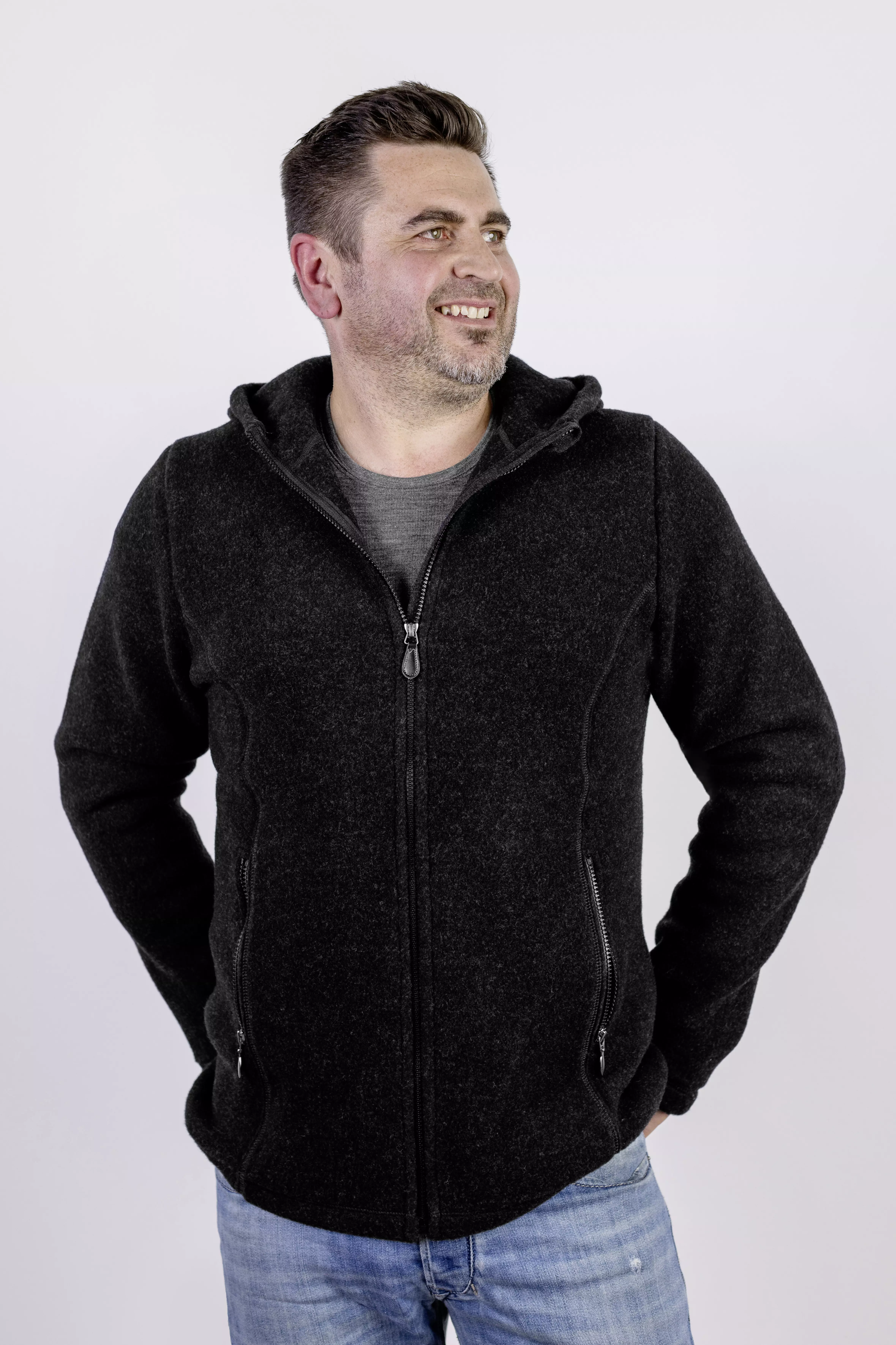Men's fitted merino wool hooded jacket, IVN BEST