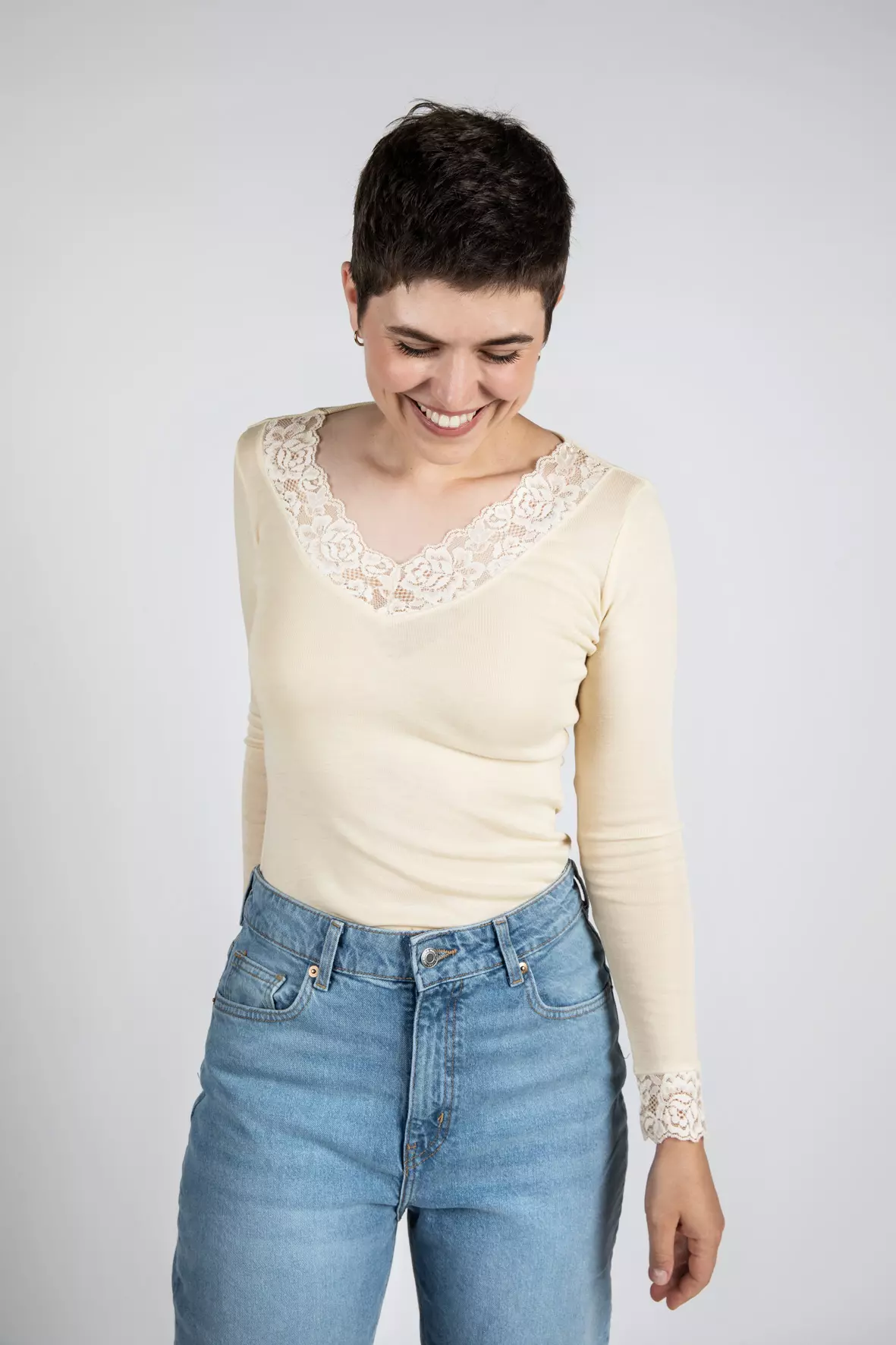 Shirt Damen, mit Spitze