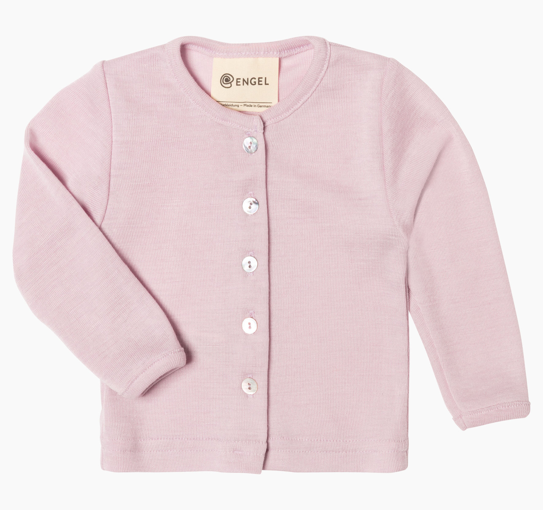 Baby Cardigan aus Wolle und Seide in pastellmint von Engel.