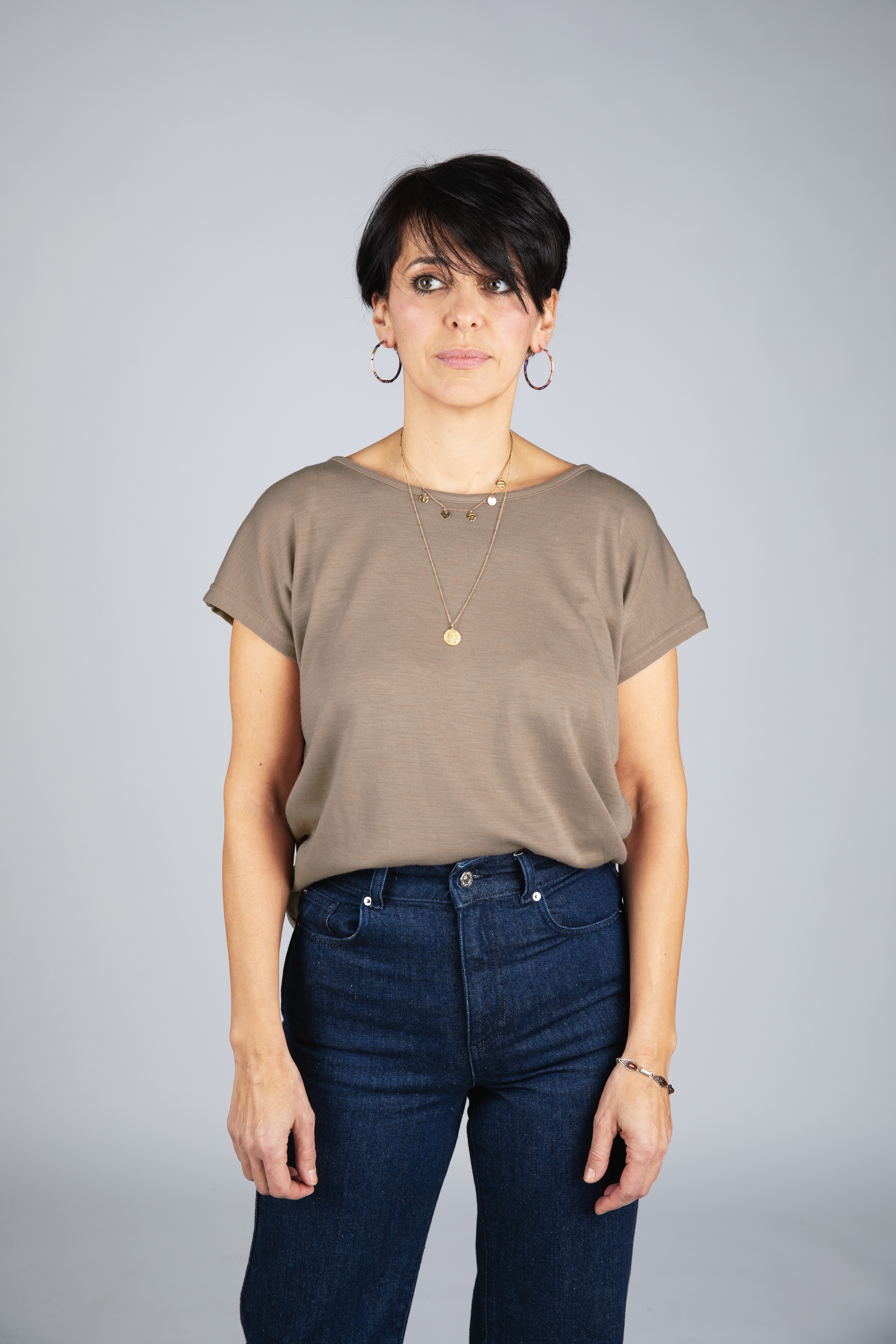 Women's merino wool & silk shirt with dropped shoulders, GOTS