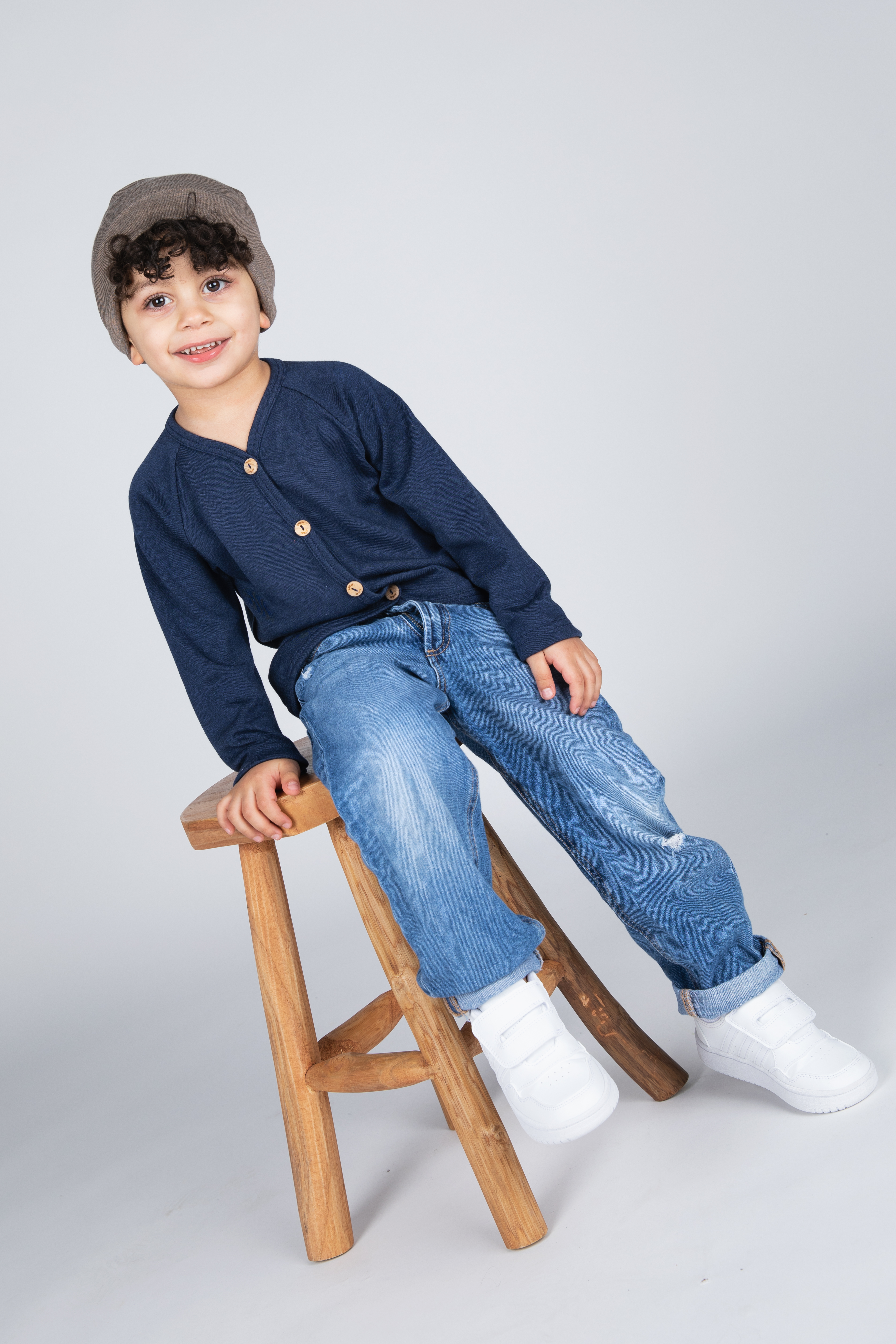 Kinder Cardigan aus Merinowolle & Seide, GOTS