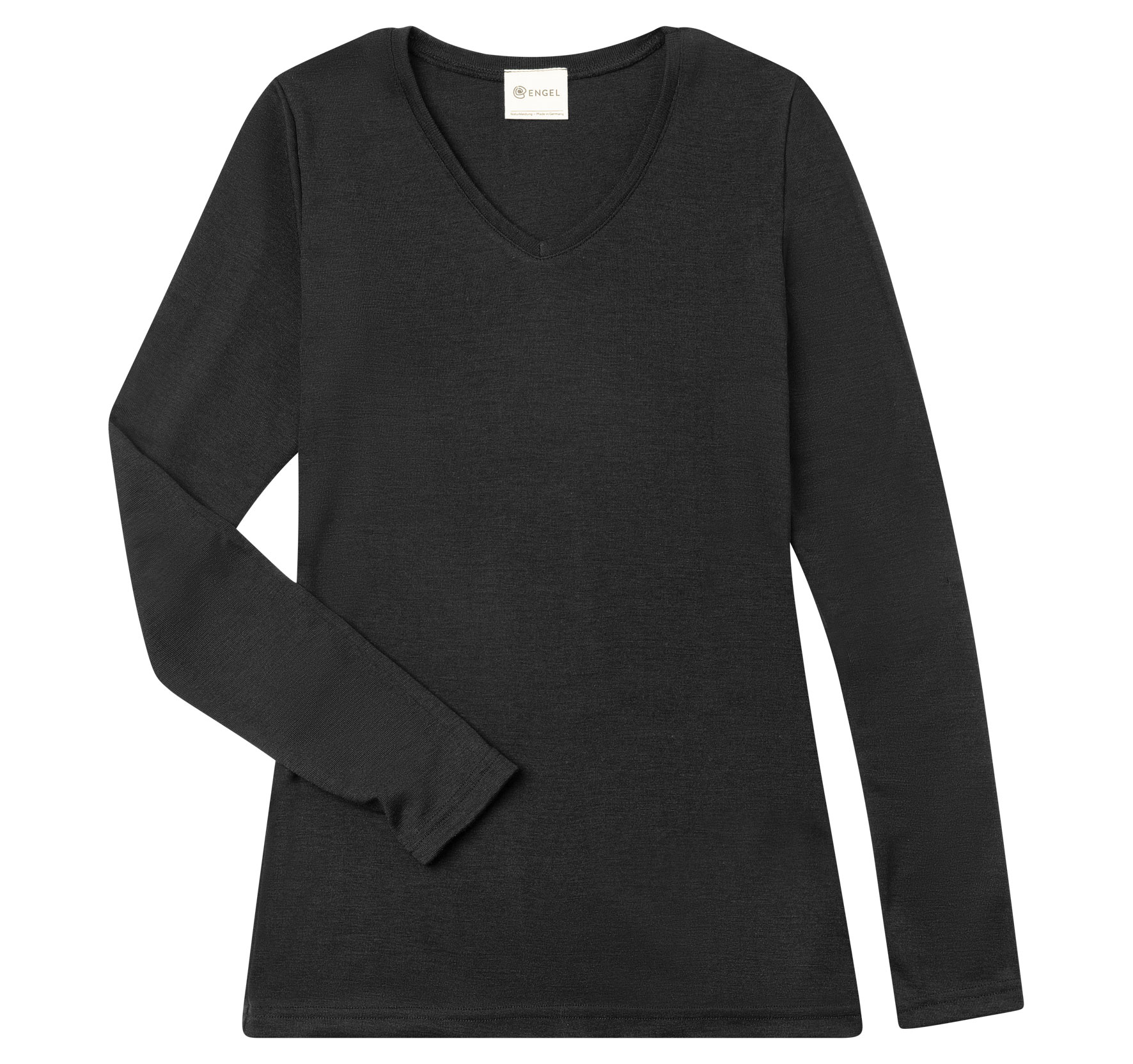 Langarmshirt Damen mit V-Ausschnitt aus Merinowolle & Seide, GOTS