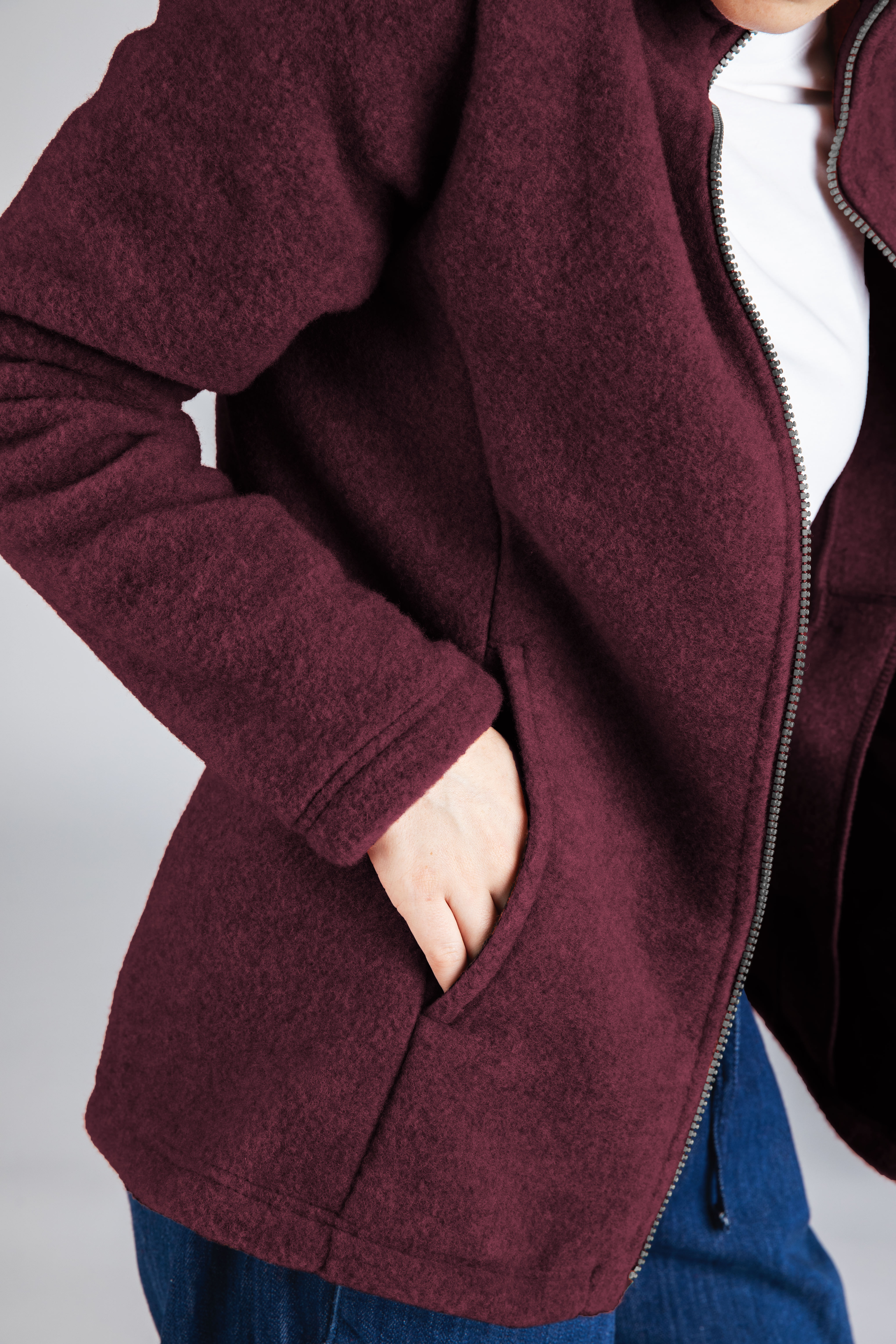 Women's merino wool fleece jacket, waisted, IVN BEST