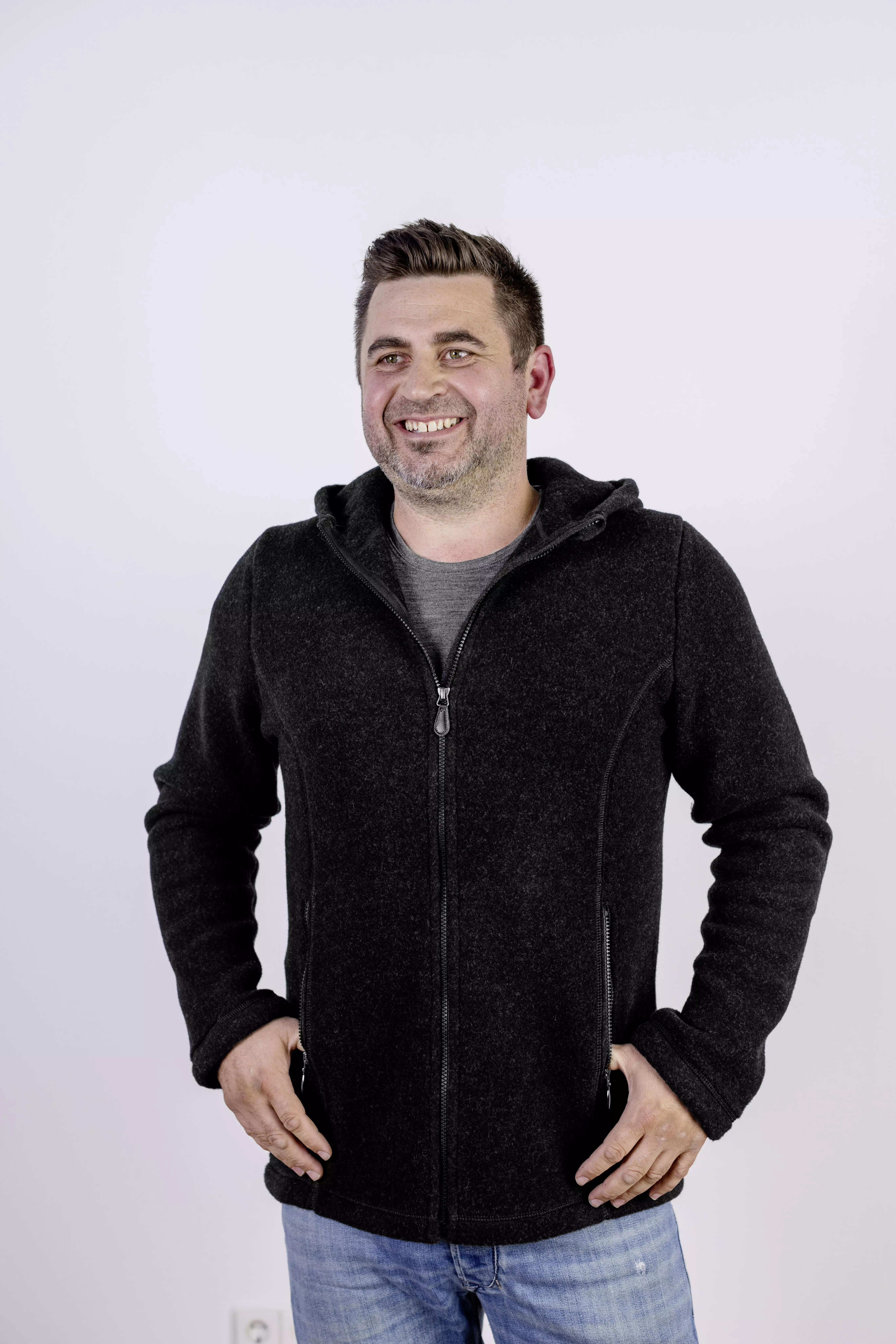 Men's fitted merino wool hooded jacket, IVN BEST